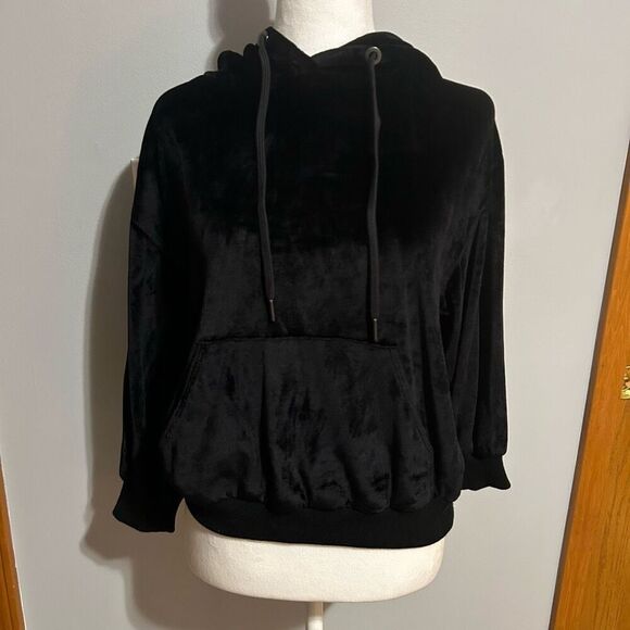Alice + Olivia black velour hoodie‎ kangaroo pocket size XS NEW - Picture 1 of 10